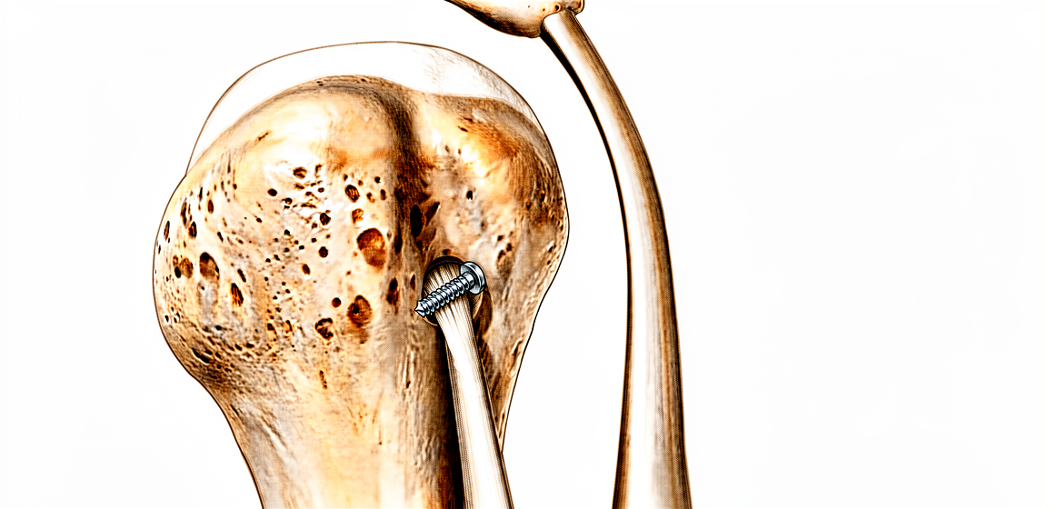Illustration of the biceps tendon re-attached into the head of the upper arm bone.