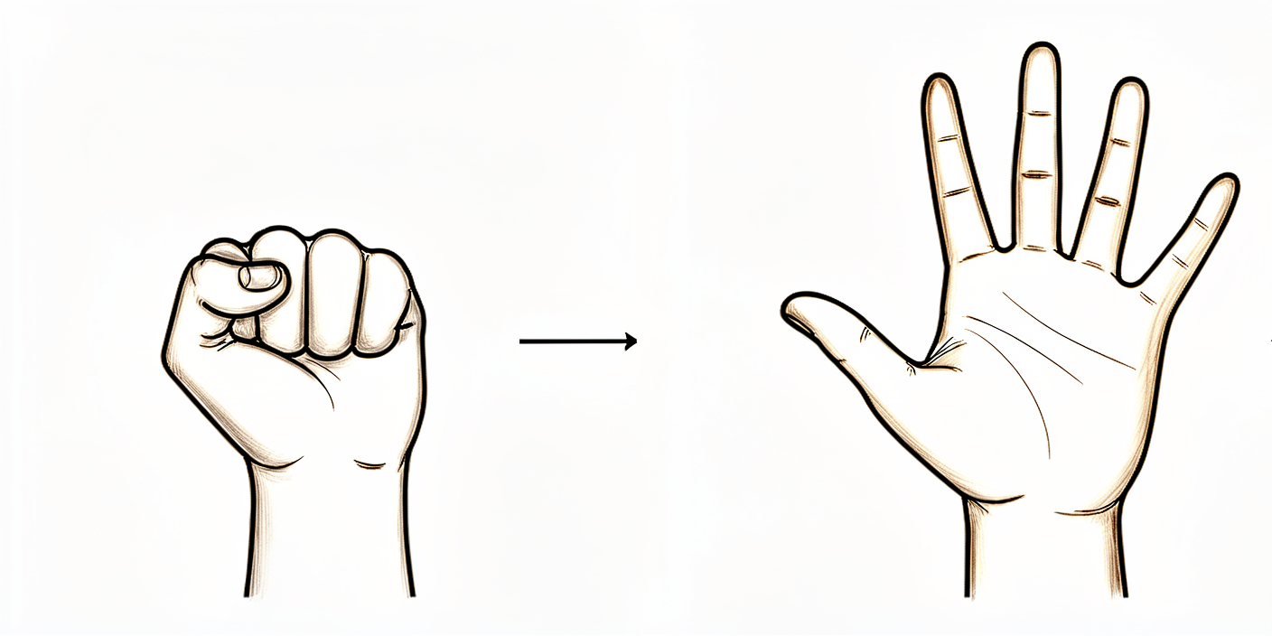Make a fist, then open the hand fully.