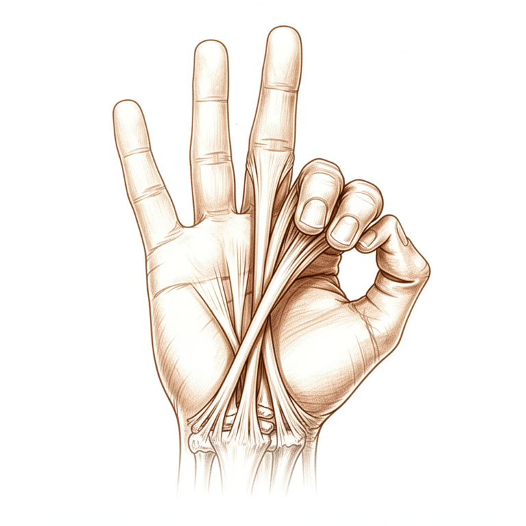 Illustration of a hand with Dupuytren's contracture, the ring and little fingers bent into the palm.