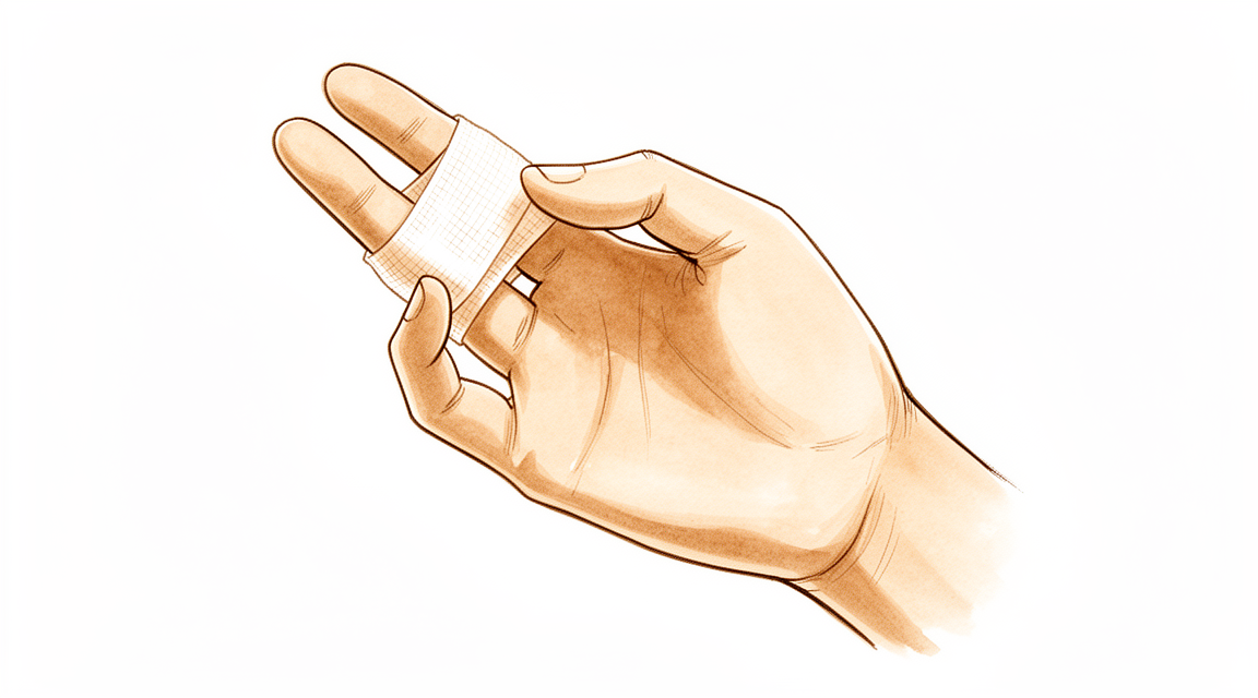 Illustration of a hand with two fingers gently taped together during a bend.