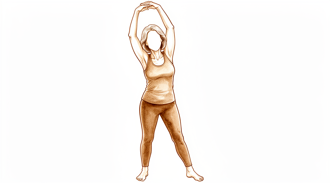 A woman mid-stretch.