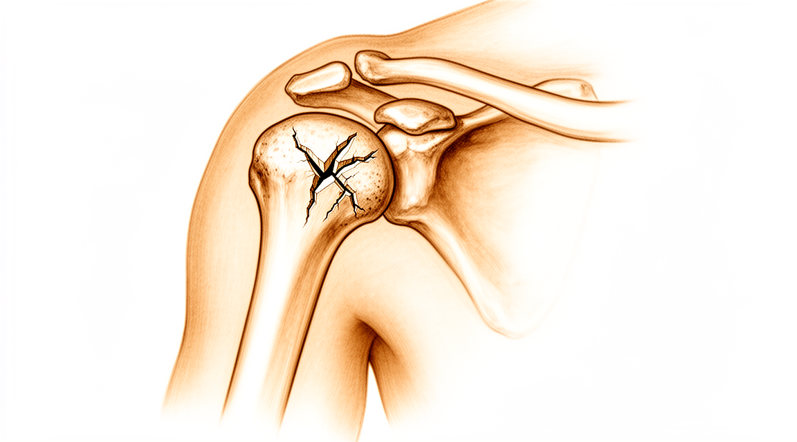 Illustration of a fracture of the upper arm bone near the shoulder.