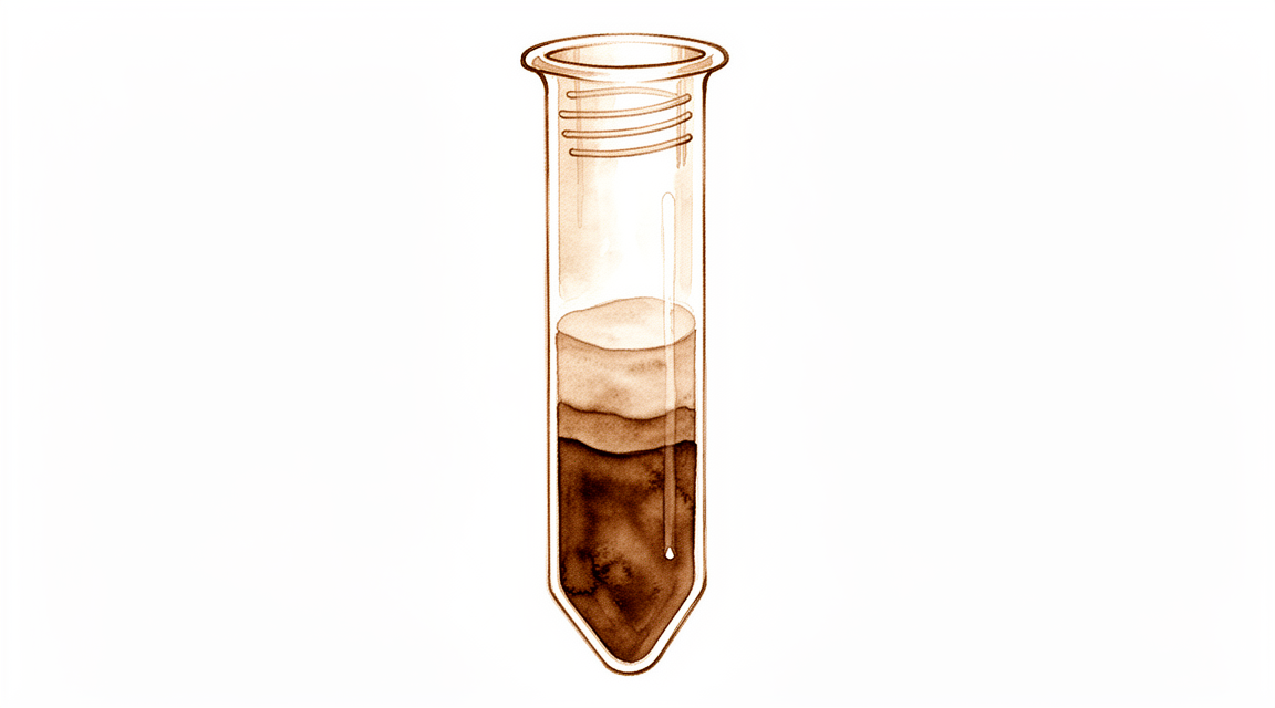 A centrifuge tube of separated blood plasma.