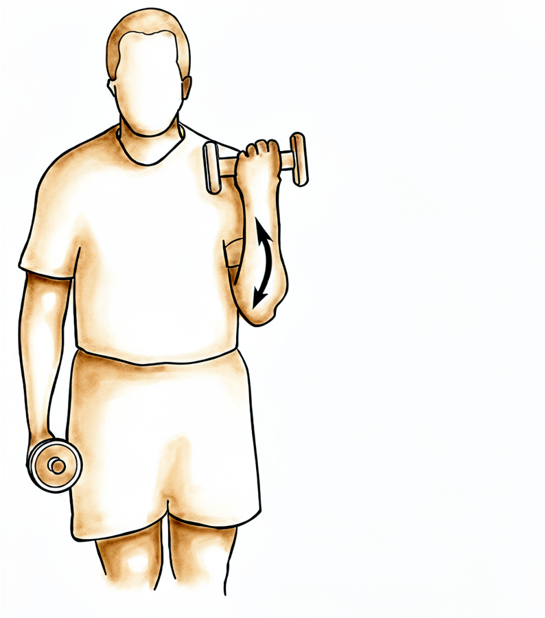 Standing biceps curl with a light dumbbell, palm facing up.