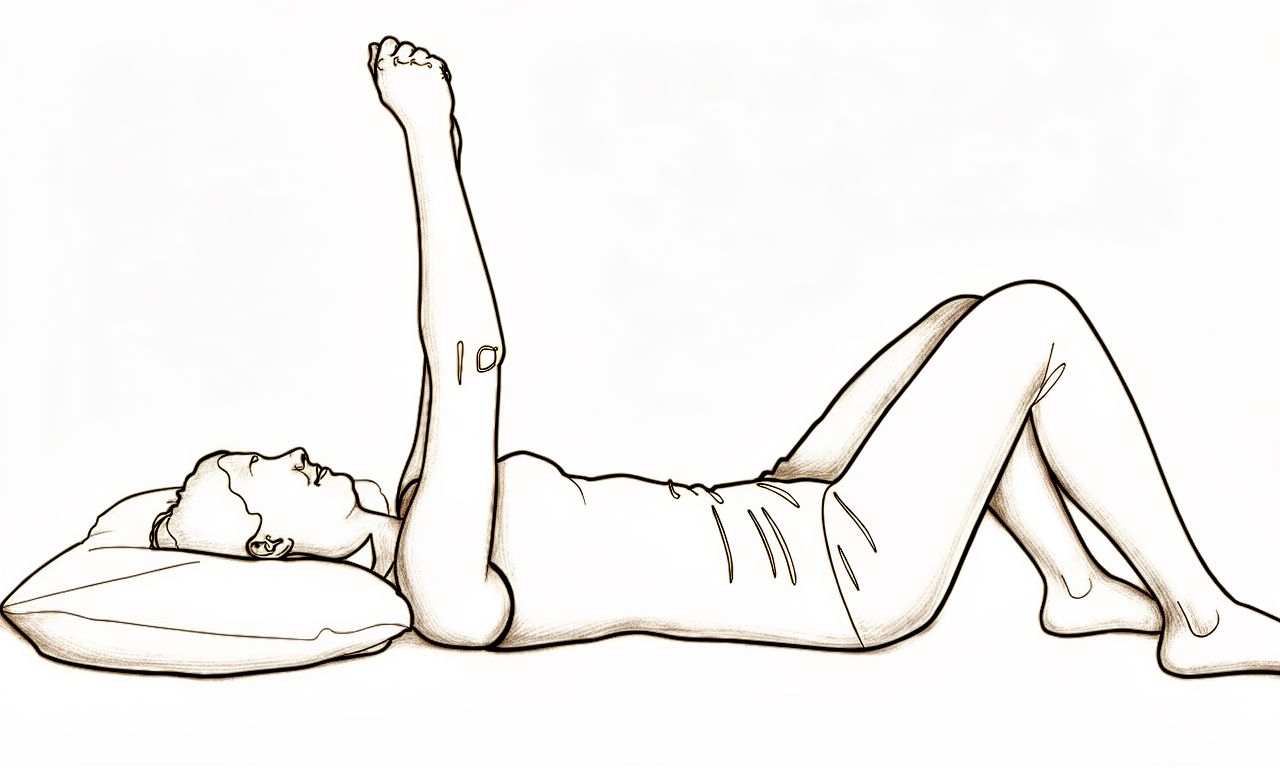 Lying on the back, the straight arm punches up towards the ceiling.