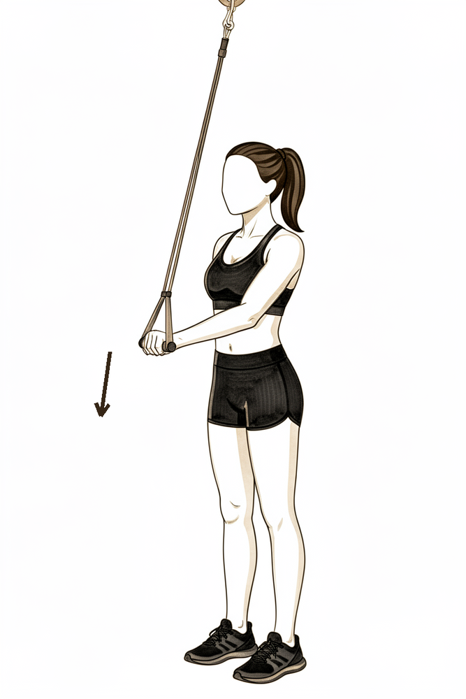 Straightening the elbow against the pull of a resistance band.