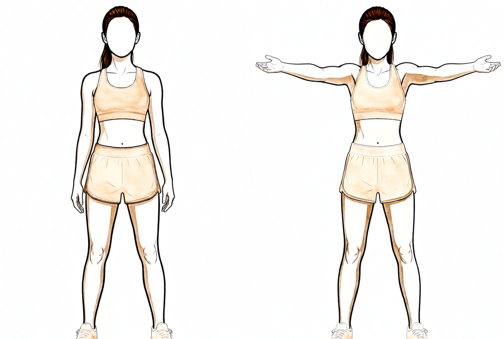 Raising the arm forwards and slightly out to the side with the thumb up, to about shoulder height.