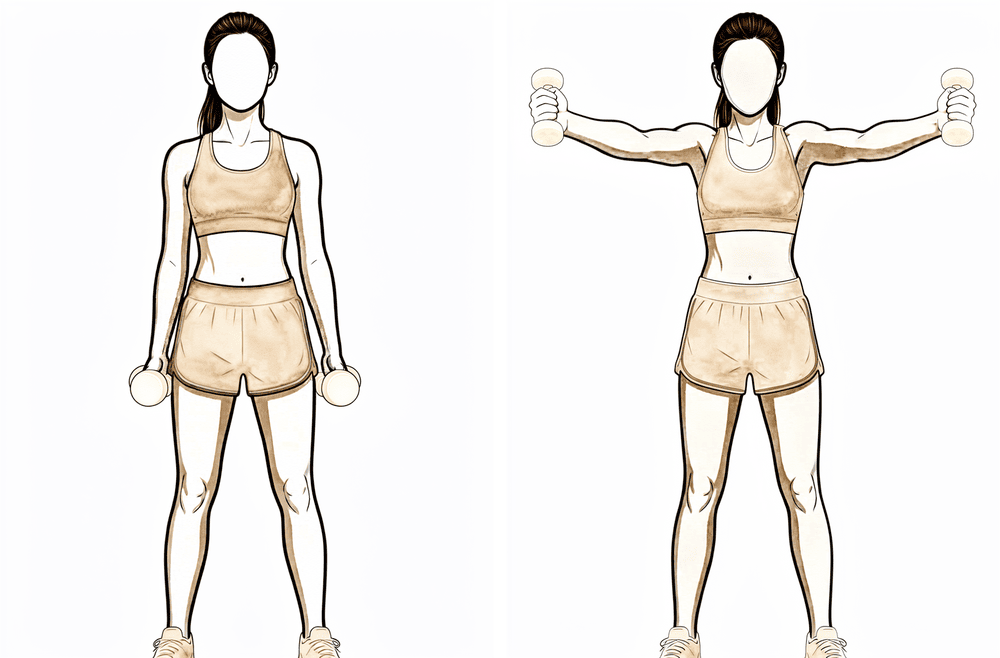 Standing, raising the arm out at a forward angle with the thumb pointing up, as if holding a full can.