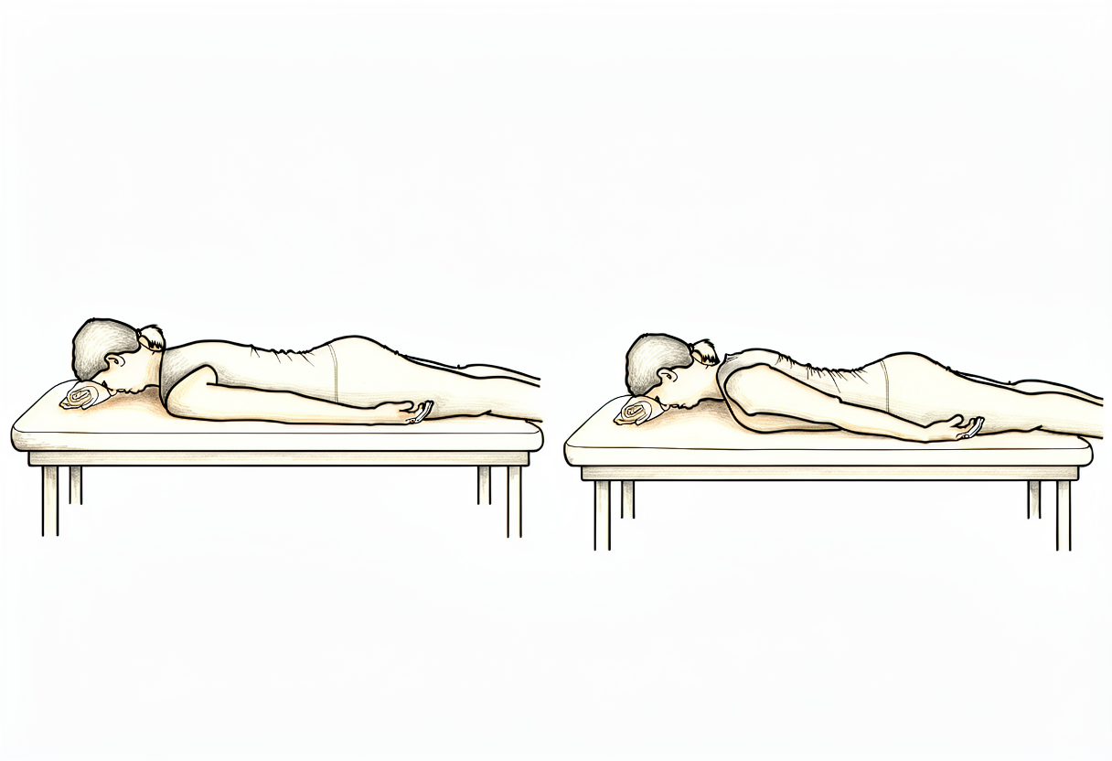 Lying face down on a table, raising the arm by drawing the shoulder blade down and in.