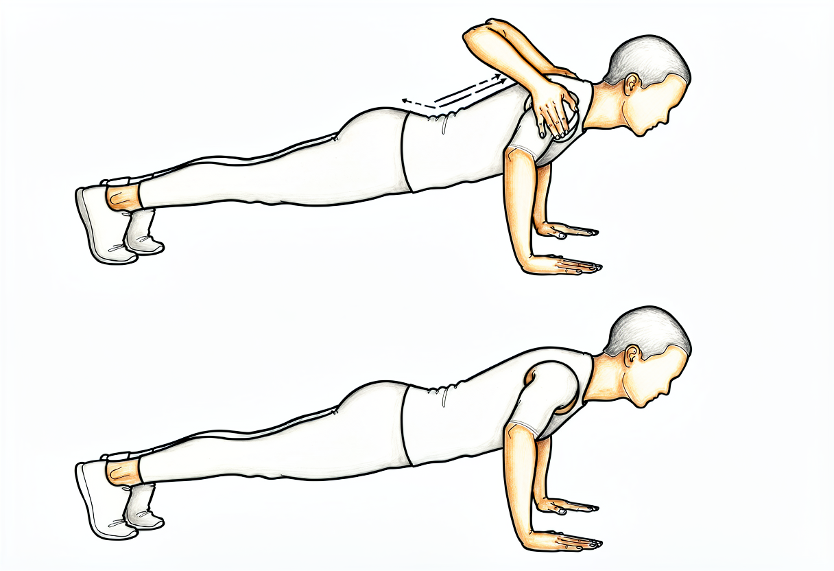 In a push-up position, the upper back pushes towards the ceiling as the shoulder blades slide apart.