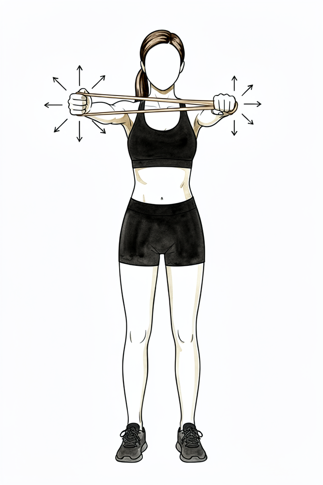 The arm supported in front at shoulder height while small alternating pushes are resisted to train control.
