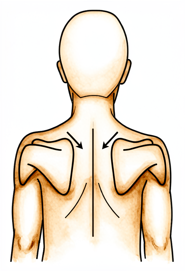 Back view of the shoulder blades being squeezed gently down and together.