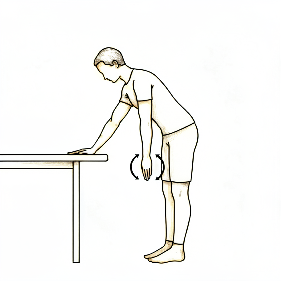 Let the arm hang and circle it by rocking the body.