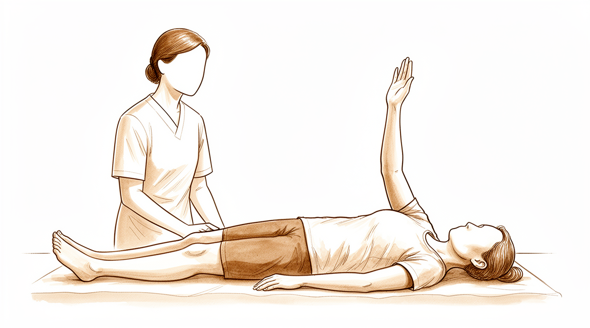 Illustration of gentle shoulder movement reactivating the rotator cuff muscles.