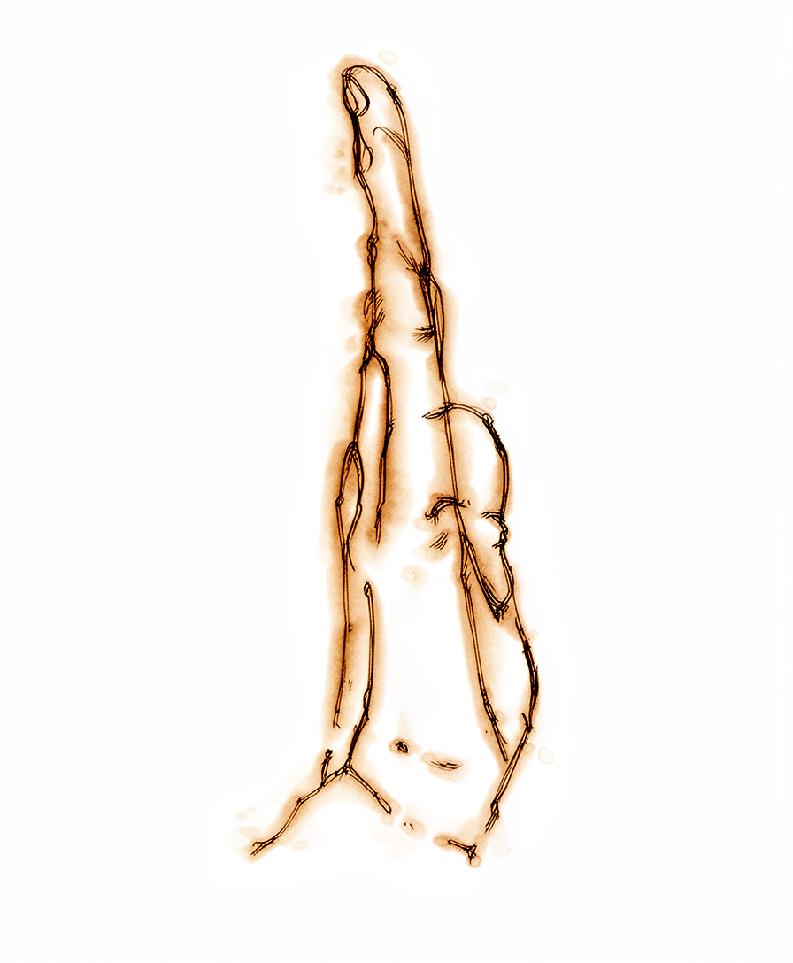 The fingers straightened as far as possible, with the other hand pushing further.
