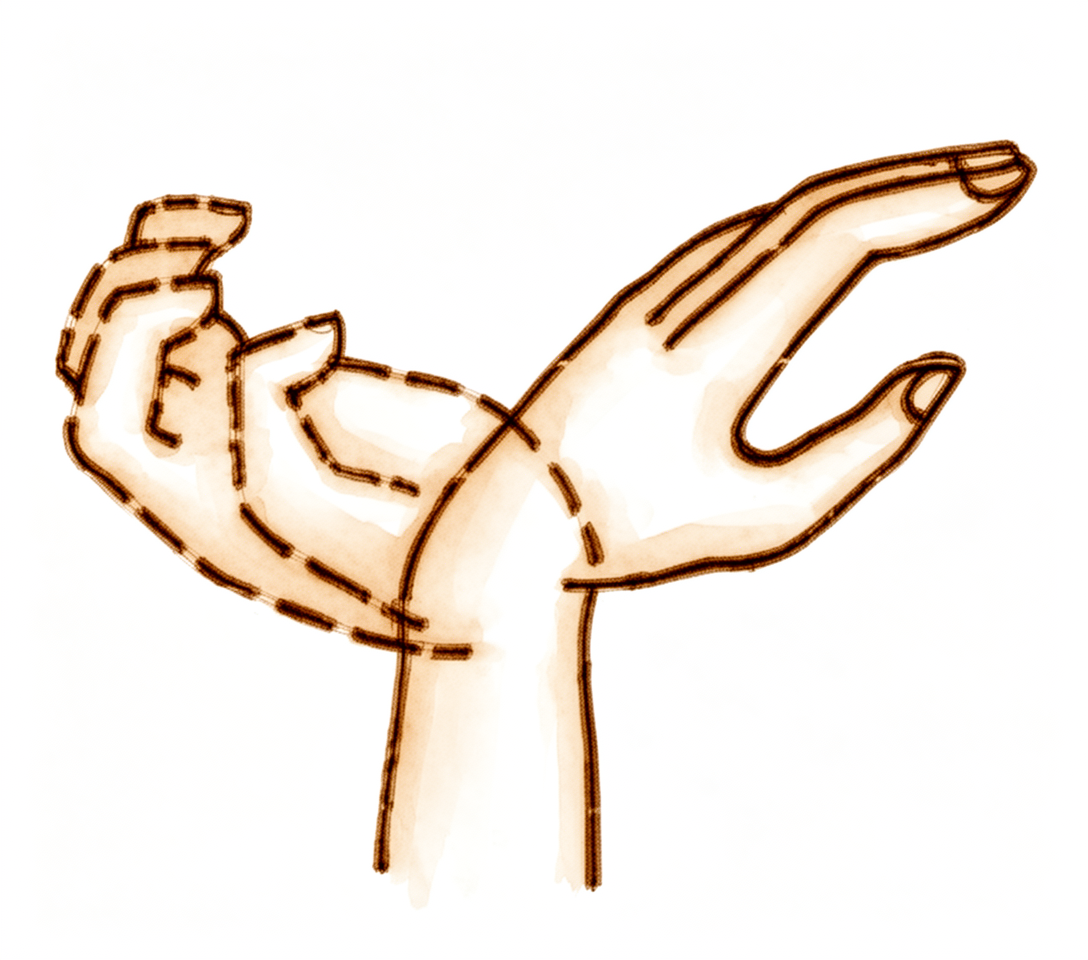 Resting on the elbow with fingers relaxed, the wrist bends forward and backwards.