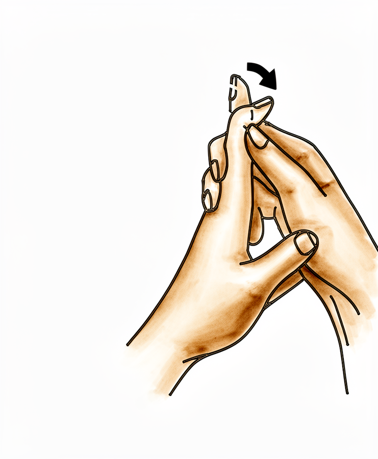 The other hand supports the finger just below the end joint while it bends and straightens.