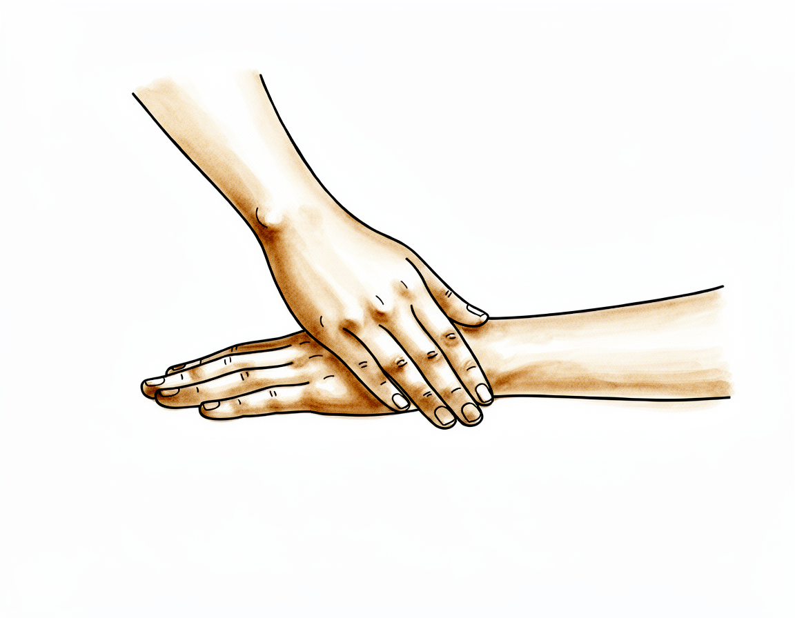 Hand flat on the table, palm down, pressure massaged over the back of the hand.