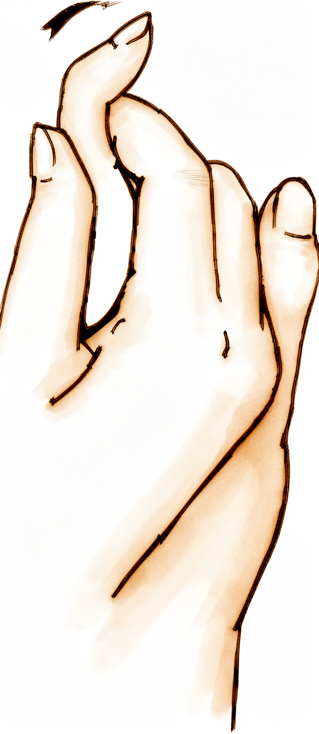 The tip of the finger bending while the rest of the hand stays still